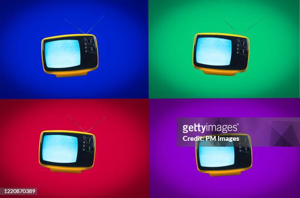 multi colored vintage tv grid - television show imagens e fotografias de stock