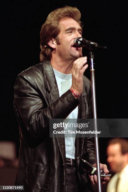 Huey Lewis of Huey Lewis and the News performs at Shoreline Amphitheatre on October 18, 1991 in Mountain View, California.