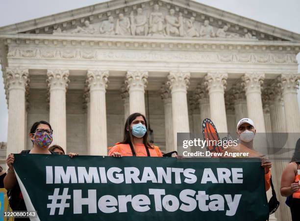 Recipients and their supporters rally outside the U.S. Supreme Court on June 18, 2020 in Washington, DC. On Thursday morning, the Supreme Court, in a...
