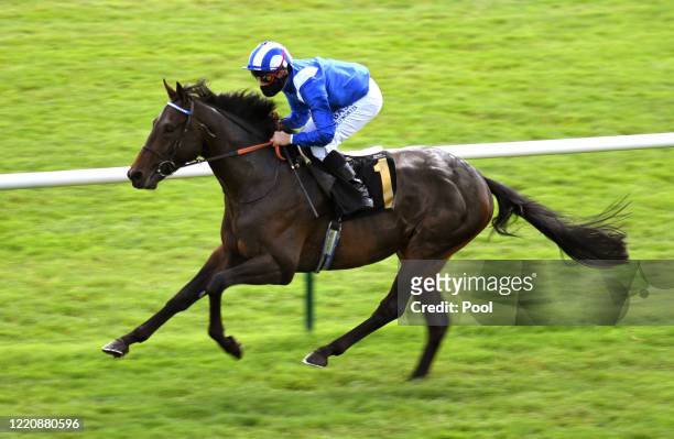 Dane O'Neill and Al Aasy win the Betway Novice Stakes by 10 lengths at Newmarket Racecourse on June 14, 2020 in Newmarket, England.