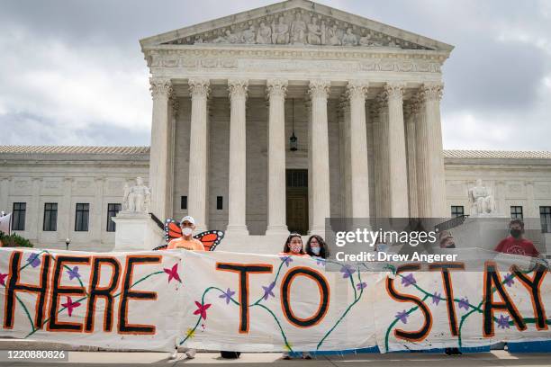 Recipients and their supporters rally outside the U.S. Supreme Court on June 18, 2020 in Washington, DC. On Thursday morning, the Supreme Court, in a...