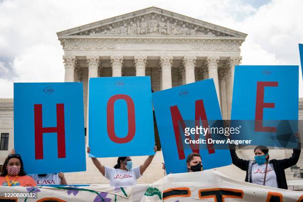 Recipients and their supporters rally outside the U.S. Supreme Court on June 18, 2020 in Washington, DC. On Thursday morning, the Supreme Court, in a...