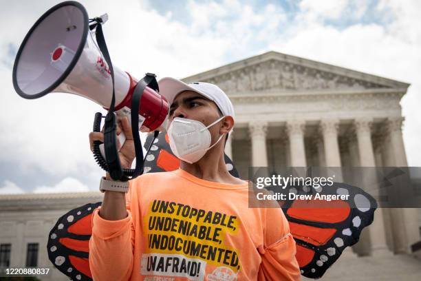 Roberto Martinez, a DACA recipient, chants and cheers following the Supreme Court's decision regarding the Trump administration's attempt to end DACA...