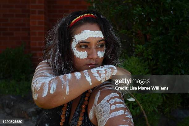 Bianca Williams prepares to perform a traditional smoking ceremony with Brock Tutt at their home in Matraville as part of the Haka and Corroboree for...