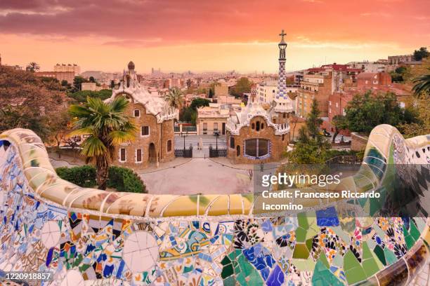 barcelona, parc guell at sunset. spain, europe - barcelona spain stock pictures, royalty-free photos & images
