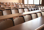 Shot of an empty classroom after the cancellation of schools regarding covid 19