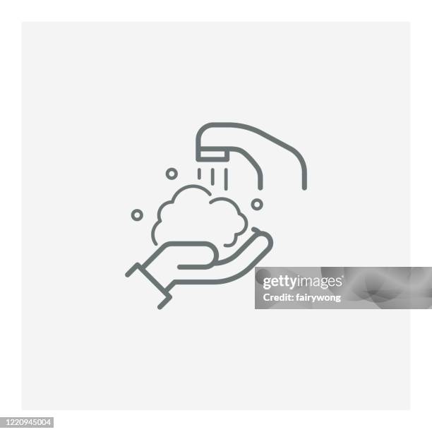 hand washing vector line icon - faucet isolated stock illustrations
