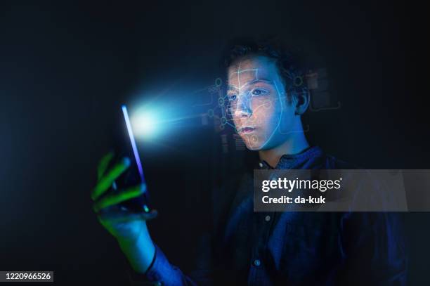 advanced biometric face recognition technology - facial recognition technology stock pictures, royalty-free photos & images