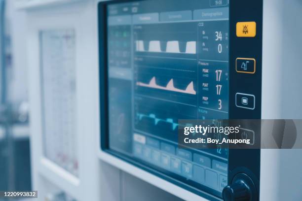 the vital signs monitor in operating room in hospital. - zichtbare adem stockfoto's en -beelden