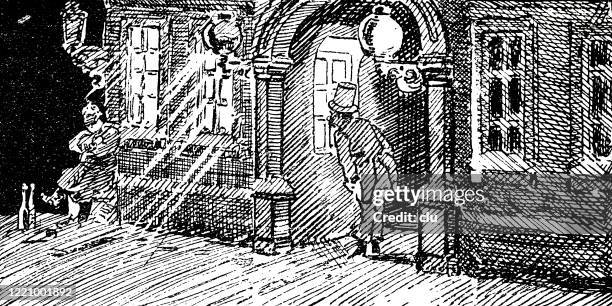 security guard asleep - security guard night stock illustrations