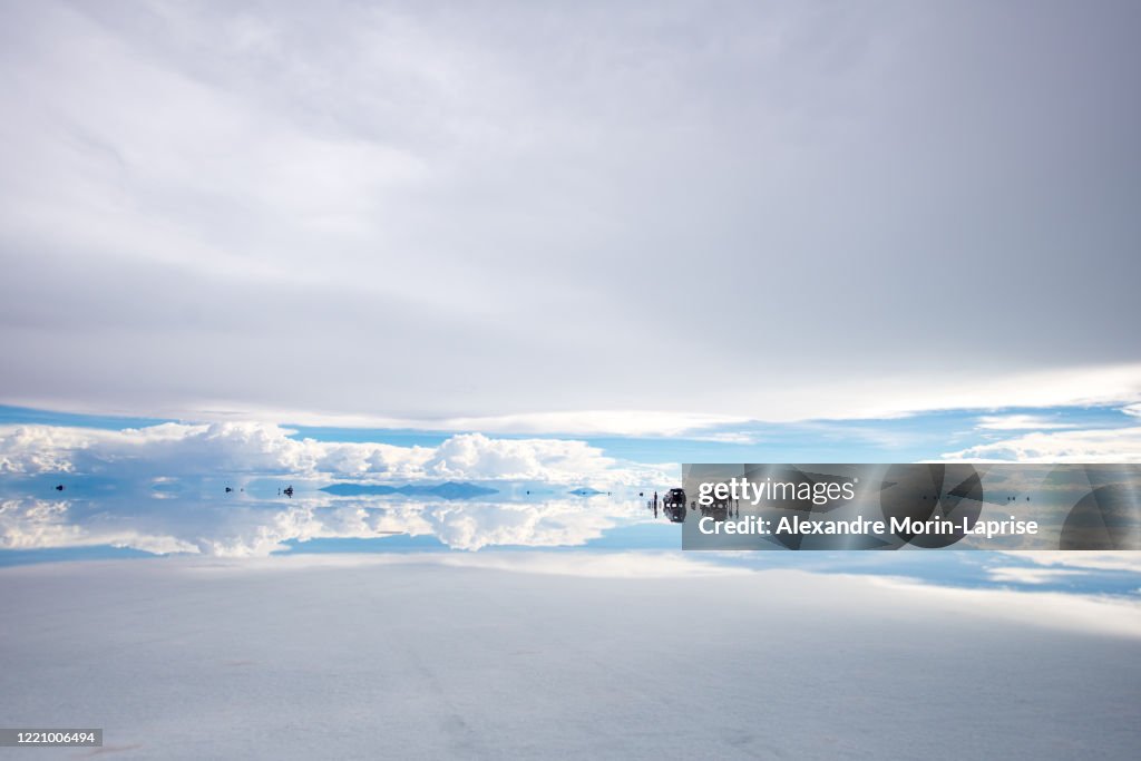Jeeps Parked in the Middle of the Flooded Uyuni Salt Flats
