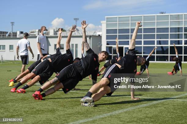 Matteo Brunori and Ettore Marchi during a Juventus U23 Training Session at Juventus Center Vinovo on June 18, 2020 in Vinovo, Italy.