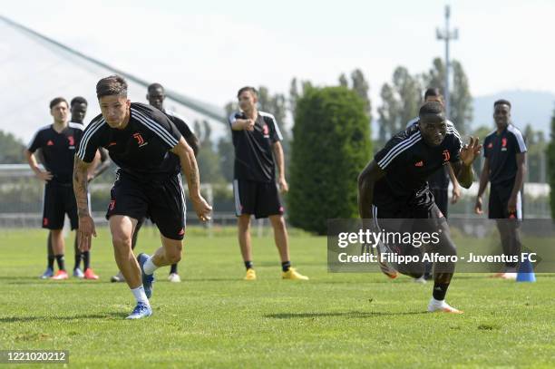 Alessandro Di Pardo and Daouda Peeters during a Juventus U23 Training Session at Juventus Center Vinovo on June 18, 2020 in Vinovo, Italy.