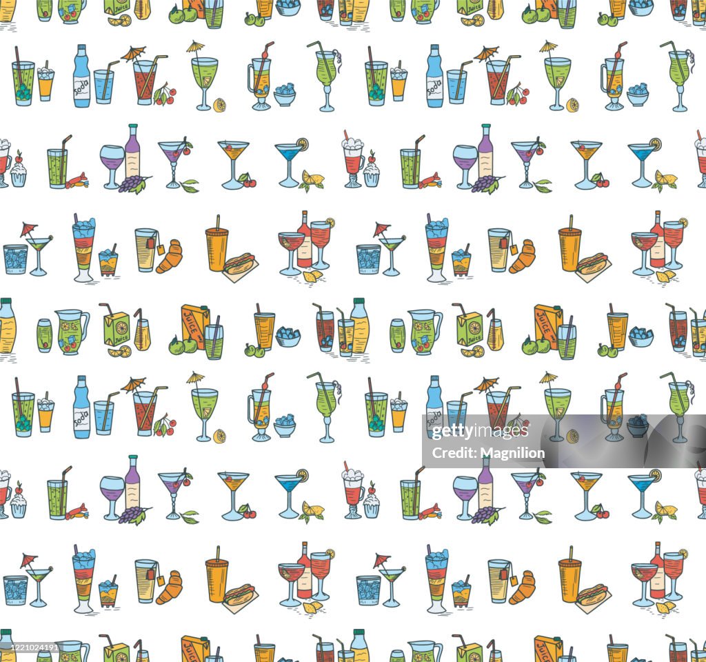Cocktails Doodles Seamless Pattern