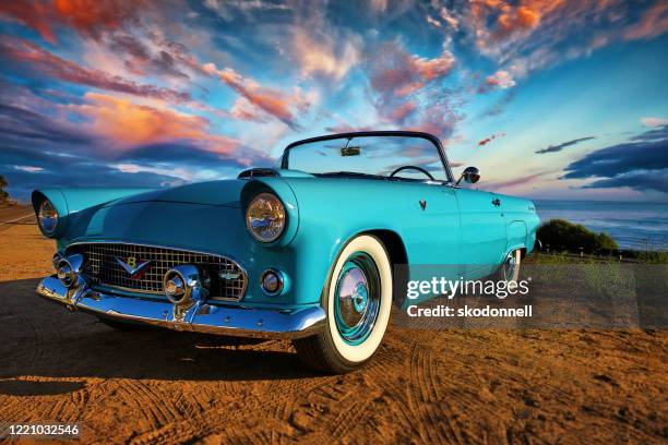 antique blue convertible ford thunderbird - classic car stock pictures, royalty-free photos & images