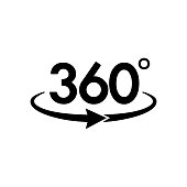 360 degrees icon in black simple design on an isolated white background. EPS 10 vector