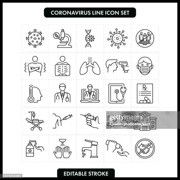 coronavirus covid-19 line icon set. editable stroke - mask vector stock illustrations