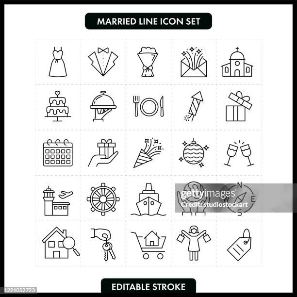 married line icon set.editable stroke - formal plate setting stock illustrations