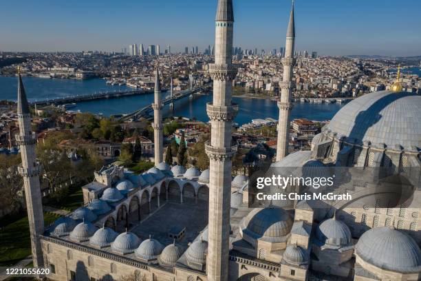 The courtyard of Suleymaniye Mosque is seen empty on the second day of the holy fasting month of Ramadan and the third day of a four-day lockdown...