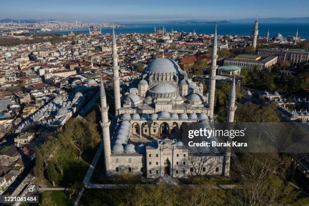 The courtyard of closed Suleymaniye Mosque is seen empty on the second day of the holy fasting month of Ramadan and the third day of a four-day...