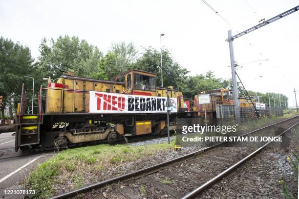 Locomotives role at the Tata Steel site during a protest in IJmuiden on June 19 as drivers want to draw attention to the future concerns they have...