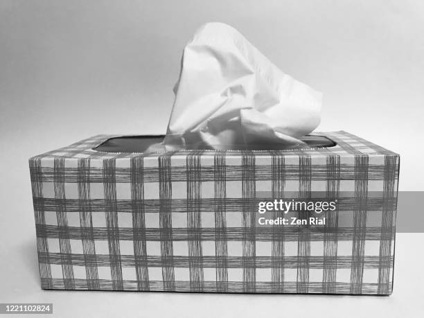 box of white facial tissue paper against white background - tissue box stockfoto's en -beelden