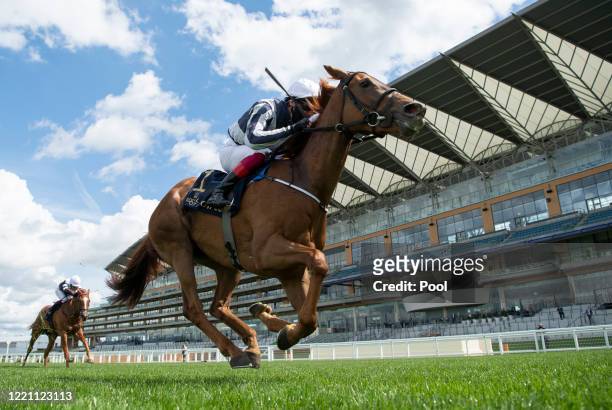 Frankie Dettori riding Alpine Star wins The Coronation Stakes during Day Five of Royal Ascot 2020 at Ascot Racecourse on June 20, 2020 in Ascot,...