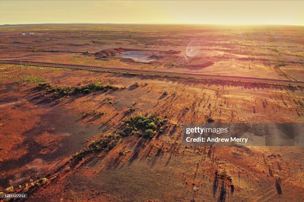 Outback landscape sunset aerial view, White Cliffs, Australia