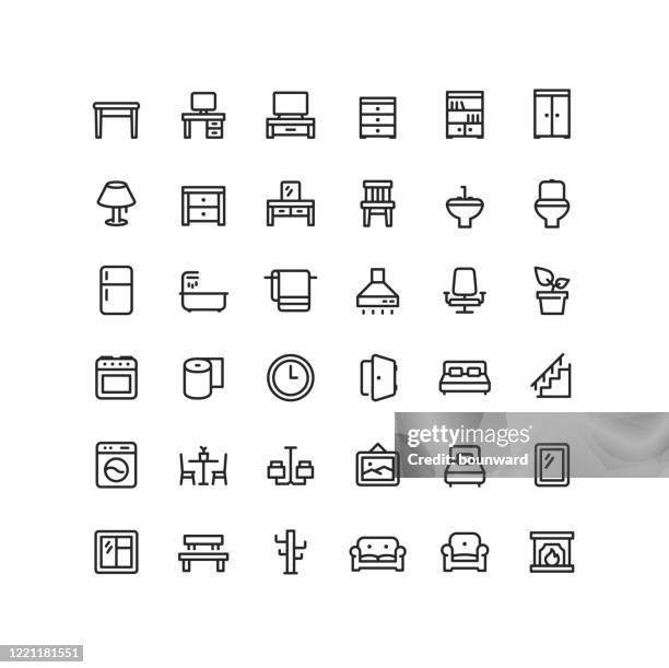 furniture outline icons - bathroom cabinet stock illustrations