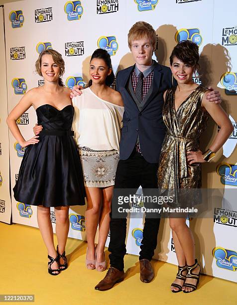 Bridgit Mendler, Naomi Scott, Adam Hicks and Hayley Kiyoko attend a special screening for Lemonade Mouth, at BAFTA 195 Piccadilly on August 25, 2011...
