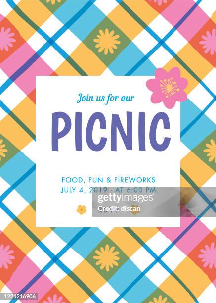 summer picnic party invitation - illustration. - picnic friends stock illustrations