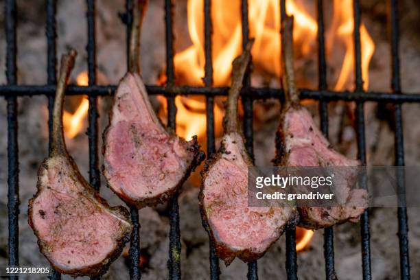 charcoal grilled french lamb chops - lamb chop stock pictures, royalty-free photos & images