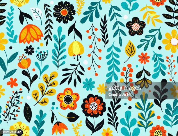 nahtloses blumenmuster - florals stock-grafiken, -clipart, -cartoons und -symbole