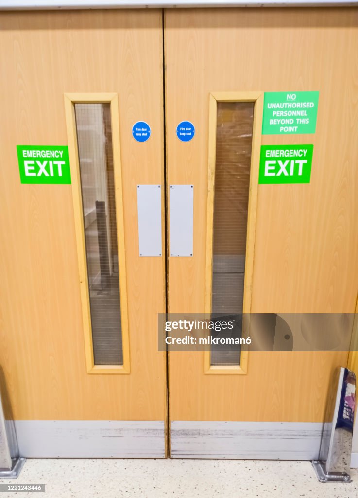Emergency exit doors in the supermarket