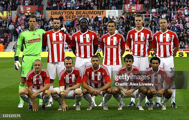 Stoke City line up prior to the UEFA Europa League play-off second leg match between Stoke City and FC Thun at the Britannia Stadium on August 25,...