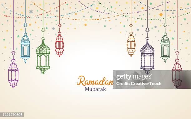 stockillustraties, clipart, cartoons en iconen met ramadan mubarak - lampion verlichting
