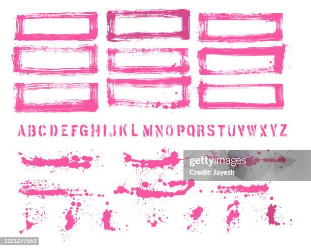 painted vector borders & paint splash designer collections - spray paint font stock illustrations