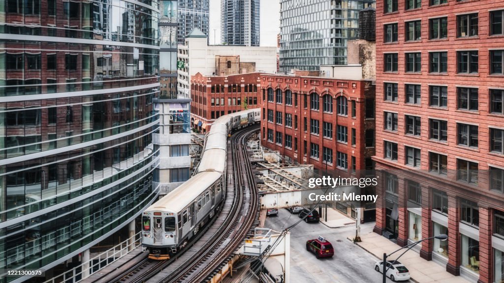 Chicago CTA Verhoogde Trein Panorama Urban Railroad