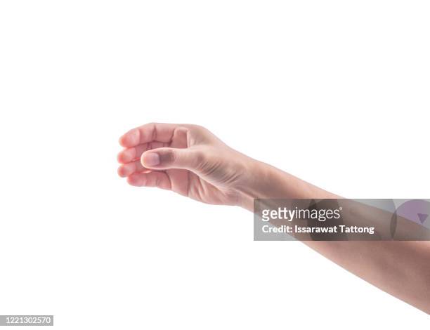woman's hands holding something empty  isolated on white background. - menschlicher arm stock-fotos und bilder
