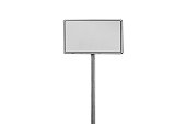 Blank white banner frame on a metal pole isolated