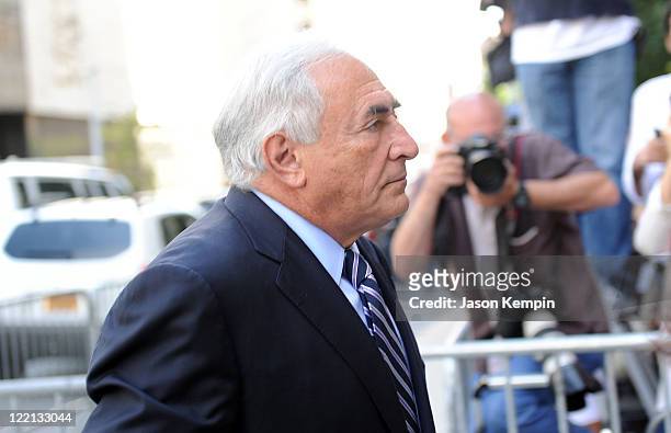 Dominique Strauss-Kahn arrives at Manhattan Criminal Court to attend a status hearing on the sexual assault charges against Strauss-Kahn on August...