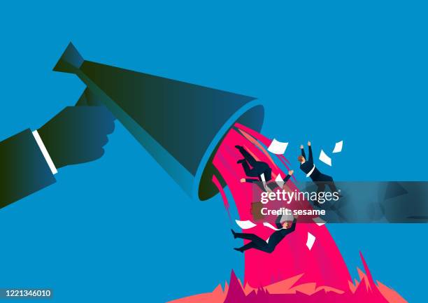 ilustrações de stock, clip art, desenhos animados e ícones de the sewage from the megaphone flooded the businessman - snobe