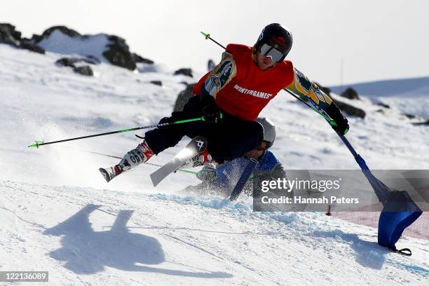 Scott Kneller of Australia competes in the Mens Ski Cross Final during day 14 of the Winter Games NZ at Cardrona Alpine Resort on August 26, 2011 in...