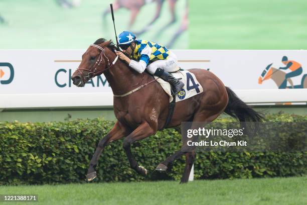 April 26 : Jockey Joao Moreira riding Computer Patch wins the Race 9 Silent Witness Handicap at Sha Tin Racecourse on April 26, 2020 in Hong Kong.