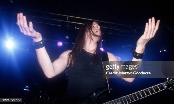 Guitarist Michael Amott of Swedish melodic death metal band Arch Enemy performs on stage in London, United Kingdom, 2001.