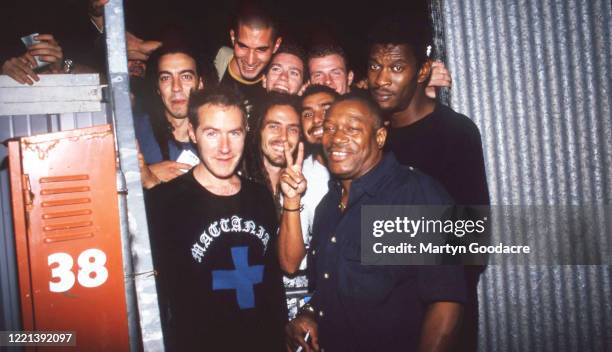 Robert Del Naja and Daddy G of Massive Attack with Horace Andy meeting fans in Italy, 1999.