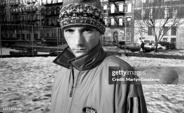American musician, singer-songwriter, and producer Moby in the East Village, New York, 1995.
