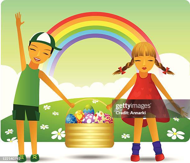 easter egg hunt - easter basket stock illustrations