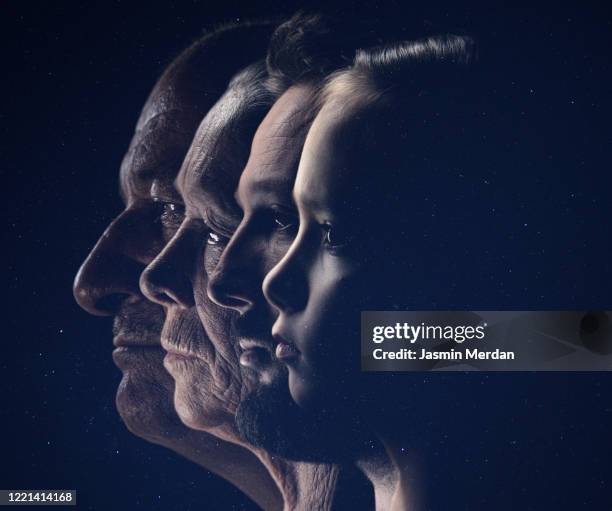 profile view of family faces in line - man silhouette profile stock pictures, royalty-free photos & images