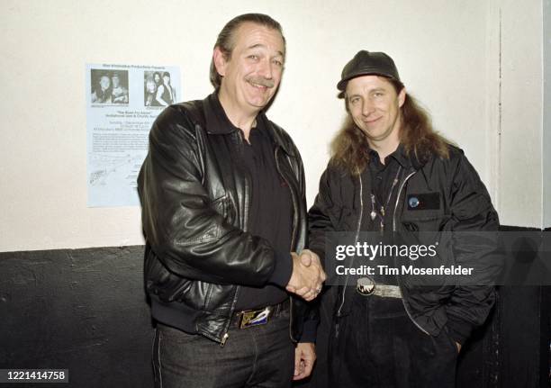 Charley Musselwhite and Norton Buffalo pose during the South Bay Blues Awards on November 15, 1992 in Santa Clara, California.